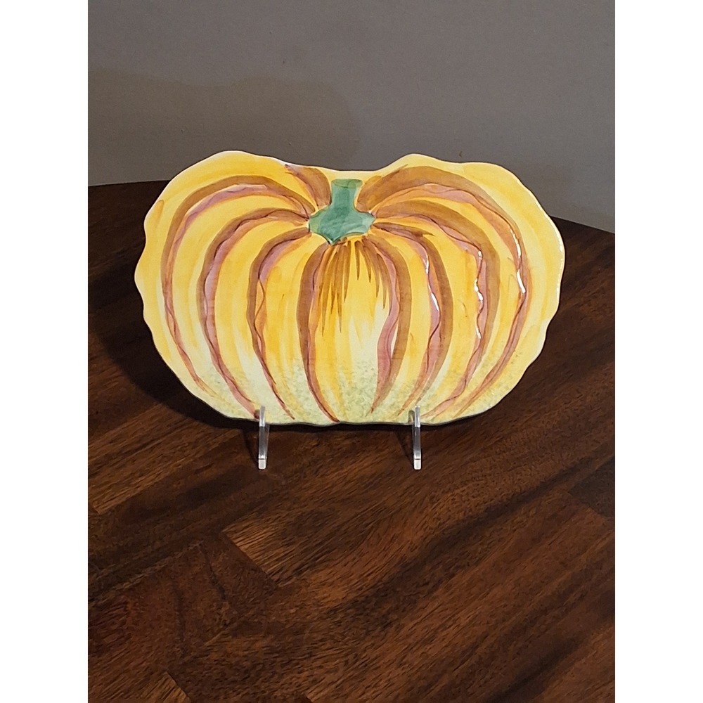 Italian Ceramic Pumpkin Platter Hand Painted Fall Decor 7194 Made in Italy